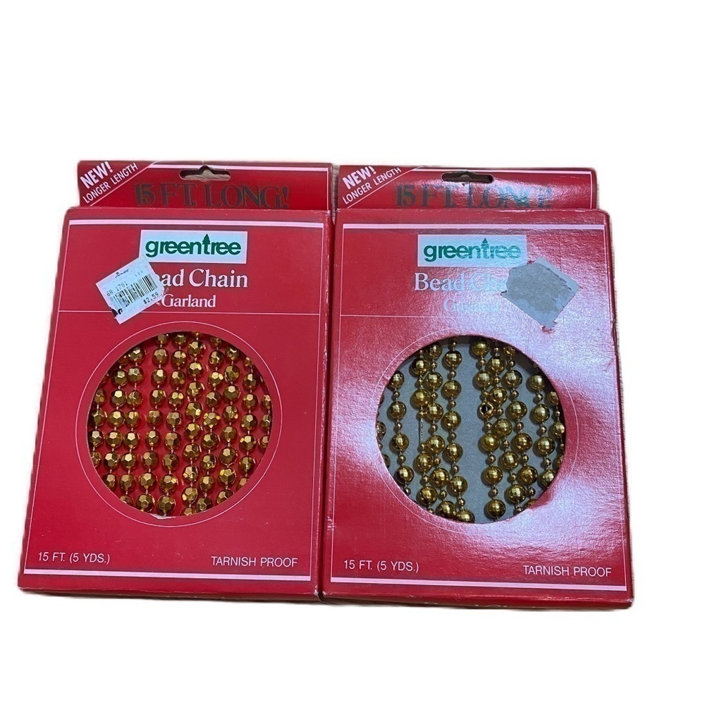 Vintage Green Tree Bead Chain Garland Gold NEW Bundle Lot 2 Pack Christmas